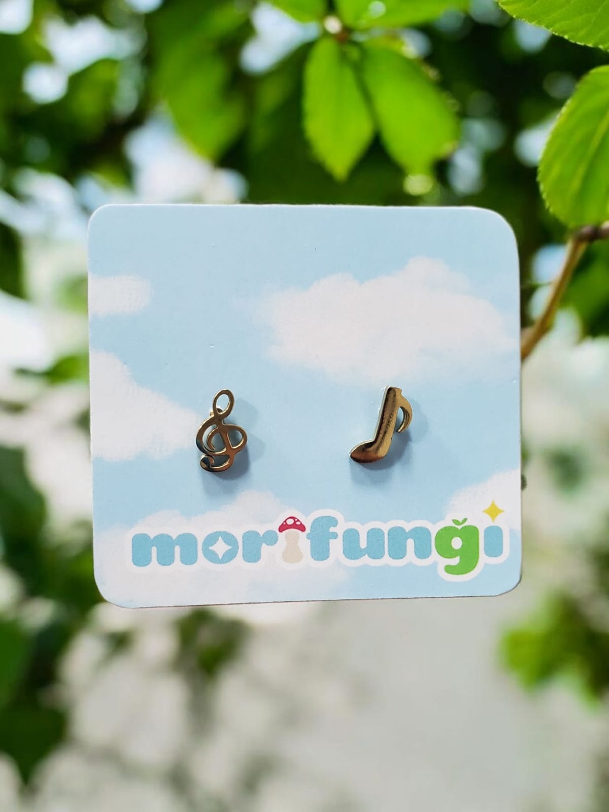 Musical Notes Stainless Steel Golden Color Stud Earrings