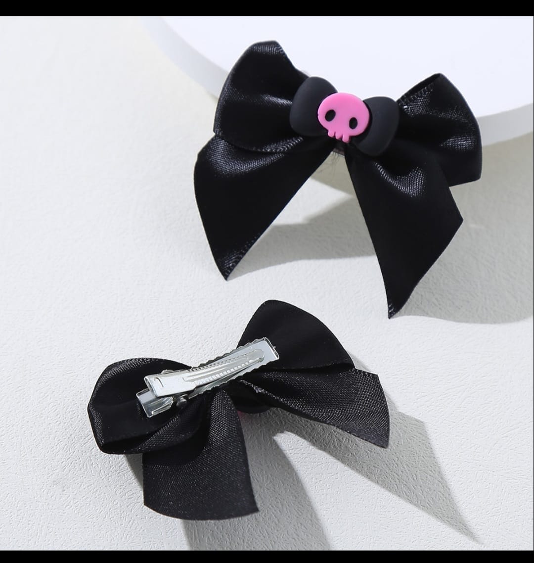 Kuromi Sanrio Hairclip Skull Cute Bows Set
