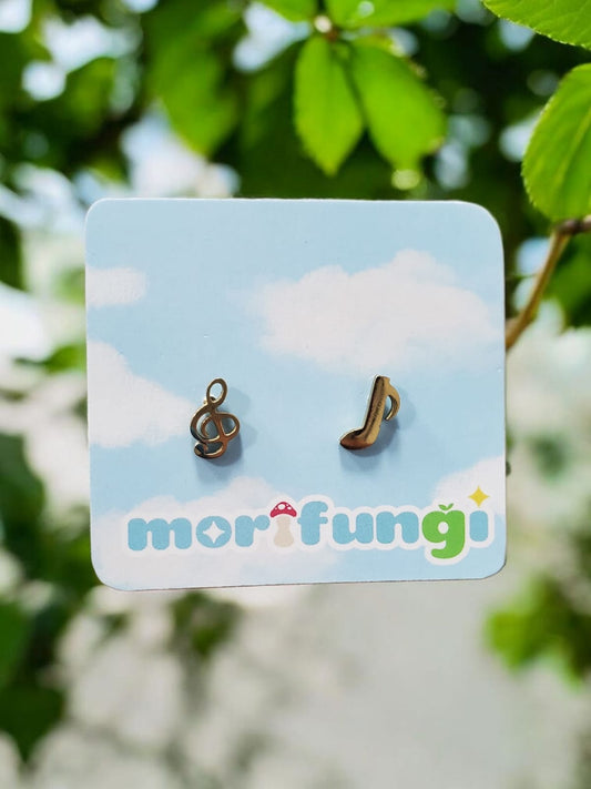 Musical Notes Stainless Steel Golden Color Stud Earrings