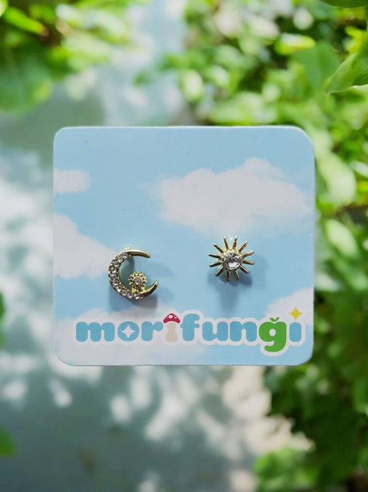 Moon and Star Stainless Steel Stud Earrings