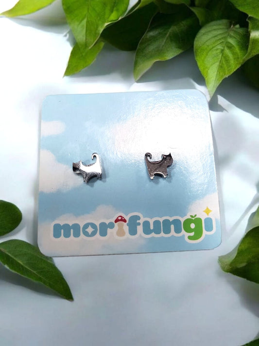 Cat Stainless Steel Silver Color Stud Earrings
