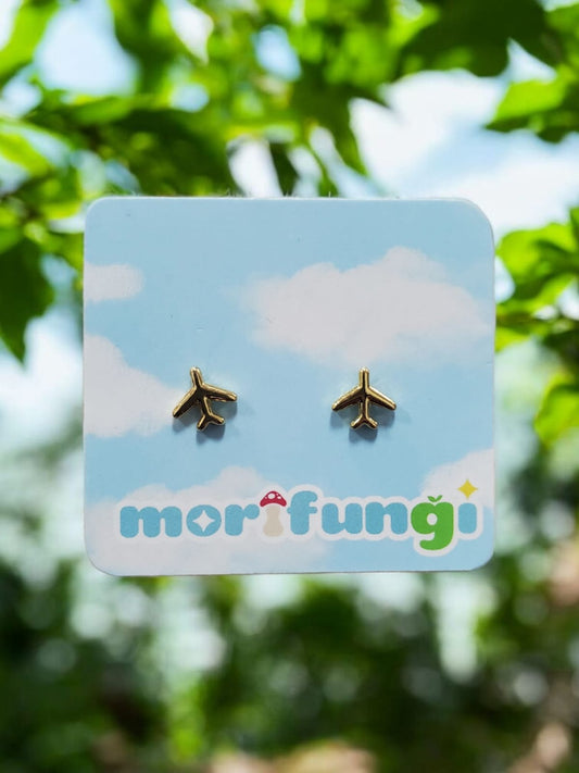 Airplane Travel Stainless Steel Gold Color Stud Earrings