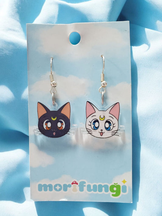 Luna and Artemis Sailor Moon Magical Cats Stainless Steel Charm Earrings