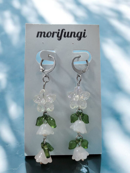 Fairy Glass Dangling Flower Stainless Steel Earrings