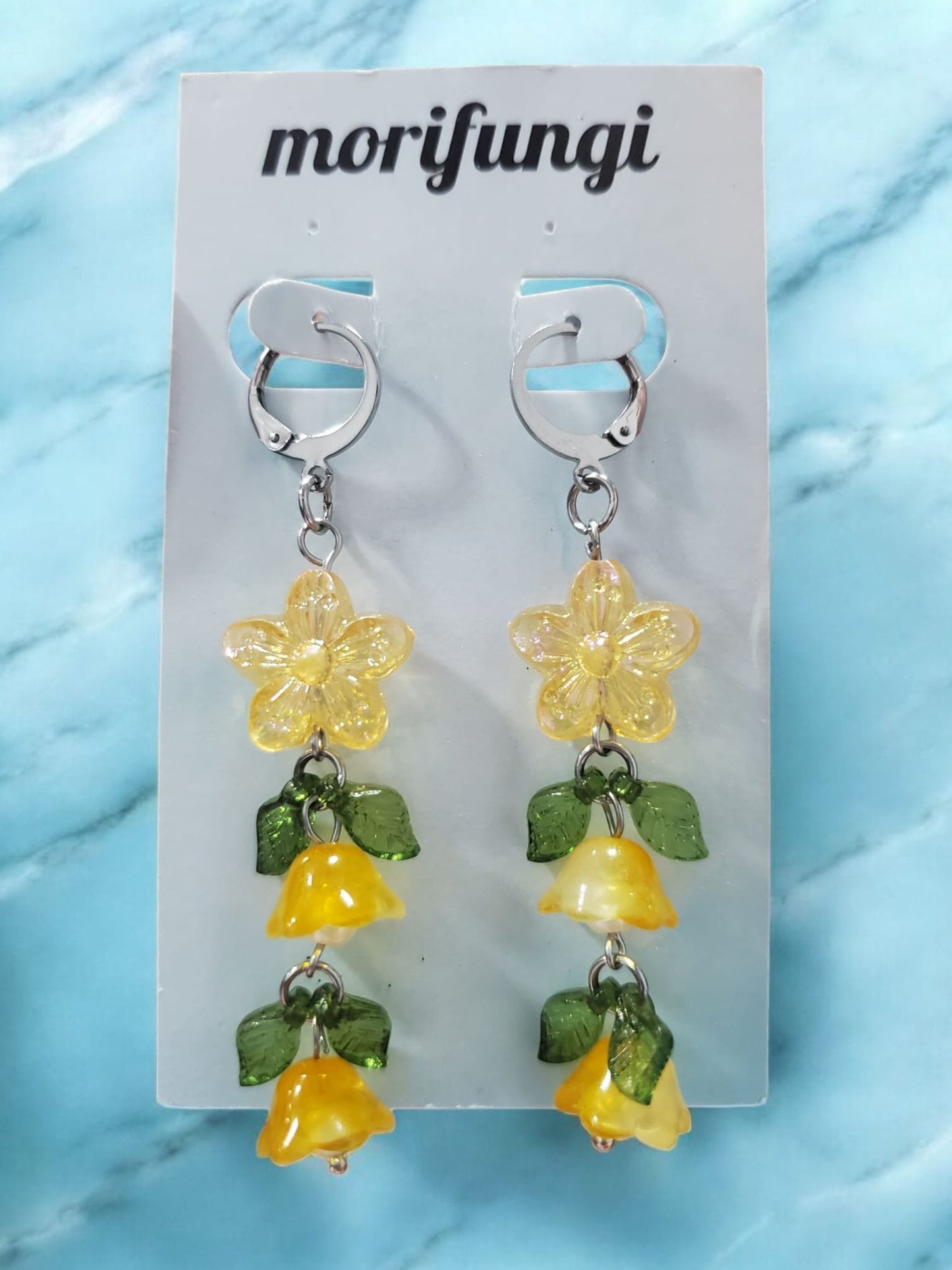 Fairy Glass Dangling Flower Stainless Steel Earrings