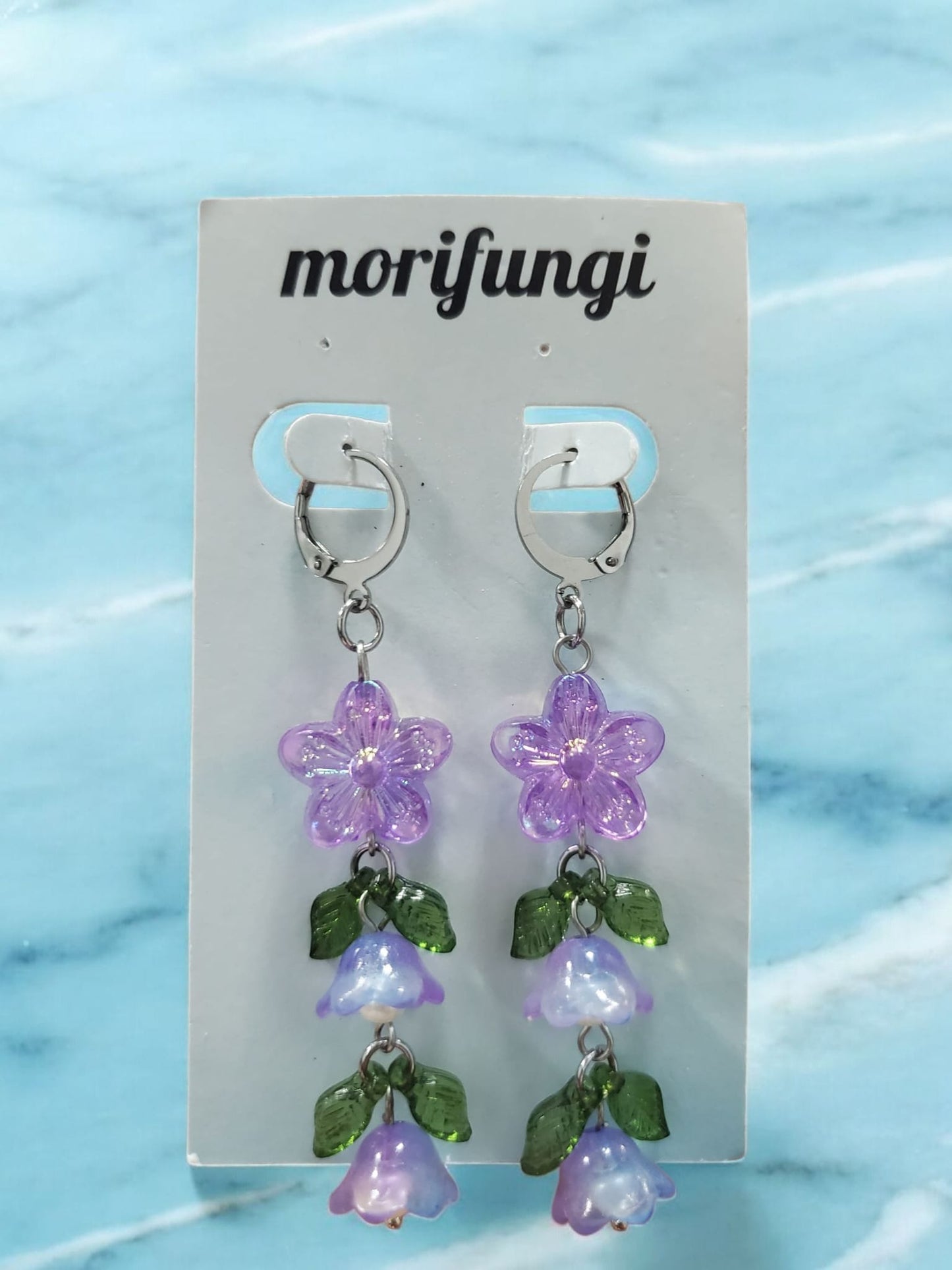 Fairy Glass Dangling Flower Stainless Steel Earrings