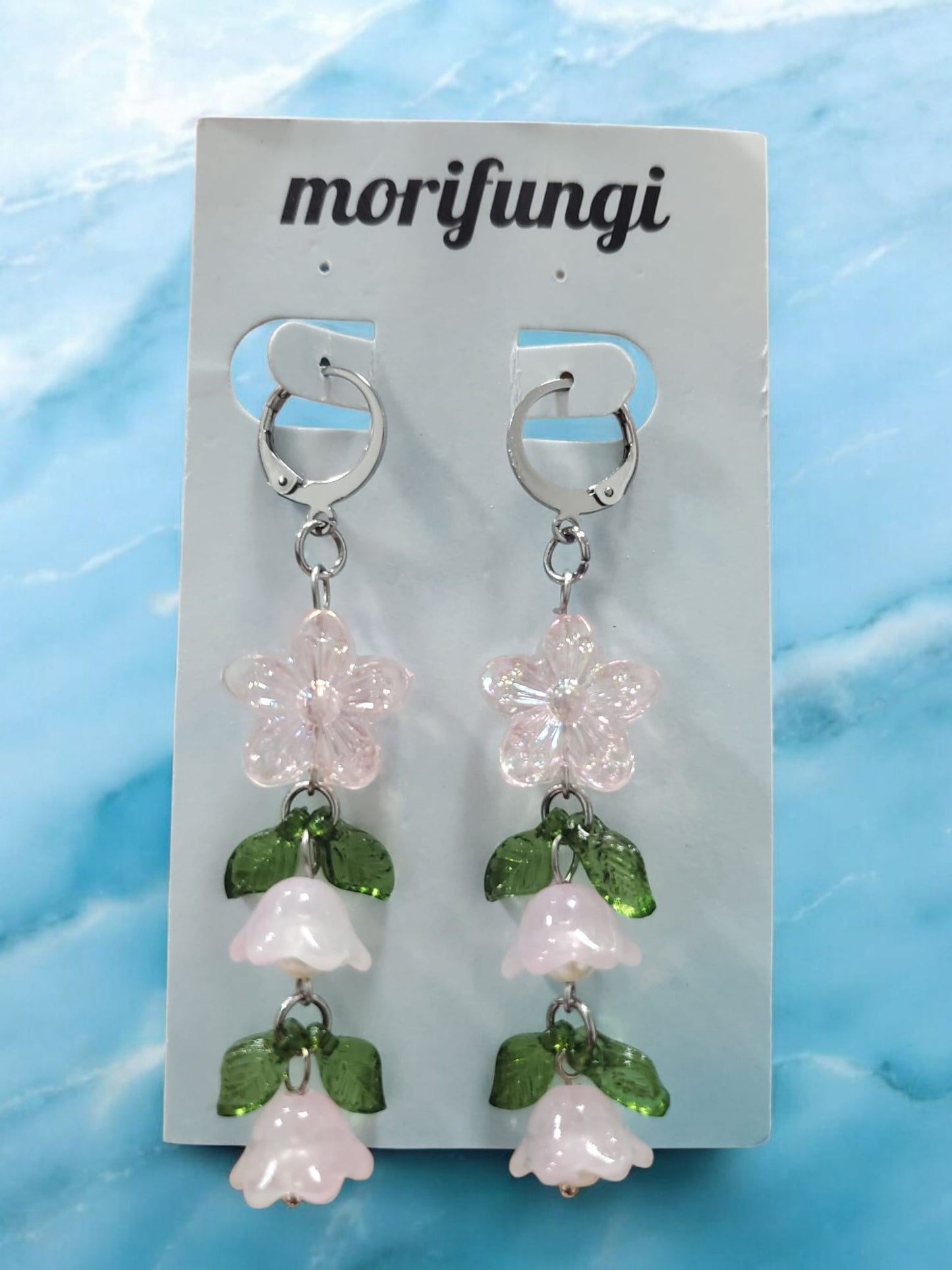 Fairy Glass Dangling Flower Stainless Steel Earrings